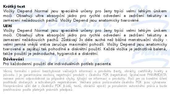 Příbalový leták - Depend Pads Normal inkont.vložky ženy 14ks