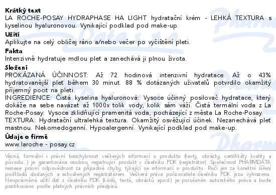 Příbalový leták - LA ROCHE-POSAY HYDRAPHASE HA lehká textura 40ml