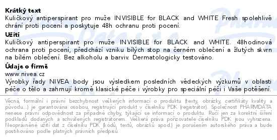 Příbalový leták - NIVEA MEN Kuličkový antiperspirant Black & White Invisible Fresh 50ml