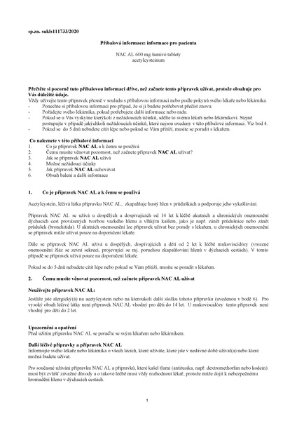 Příbalový leták (SUKL) - NAC AL 600mg 20 šumivých tablet