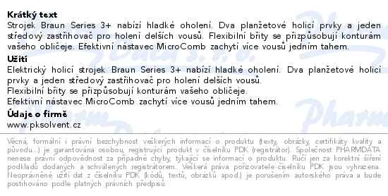 Příbalový leták - Braun Series 3+ 3040S holicí strojek Wet&Dry