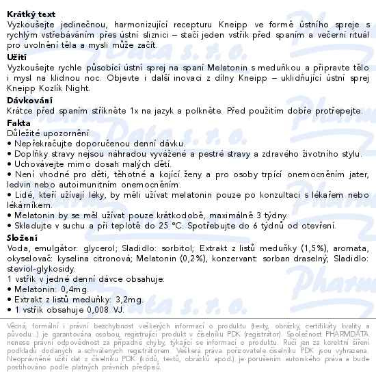 Příbalový leták - Kneipp Melatonin ústní sprej 30ml
