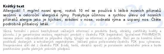 Příbalový leták - Allergodil 1mg/ml nosní sprej 10ml