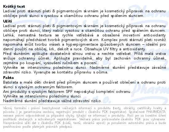 Příbalový leták - Ladival ochranný krém na obličej OF50+ 50ml