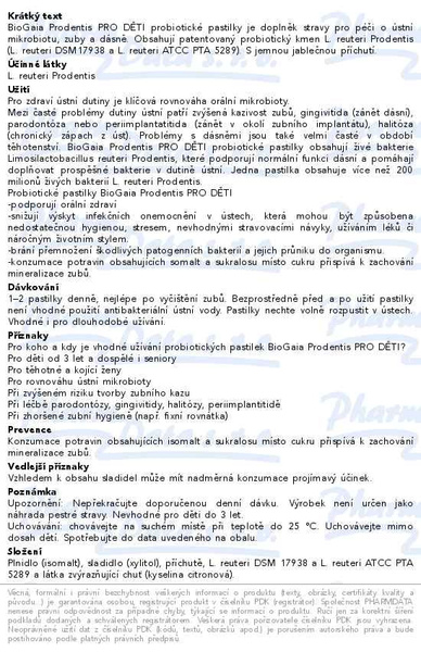 Příbalový leták - BioGaia Prodentis pro děti 20 pastilek