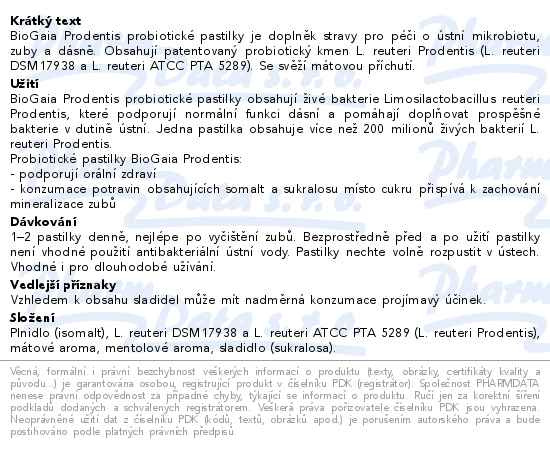 Příbalový leták - BioGaia Prodentis 20 pastilek