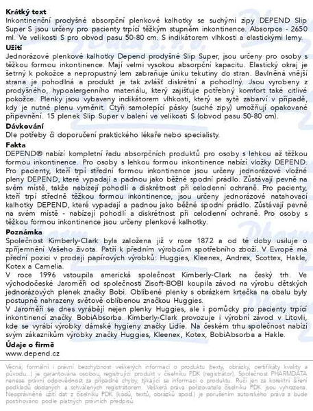 Příbalový leták - Depend Slip Super inkont.kalhotky vel.S 15ks
