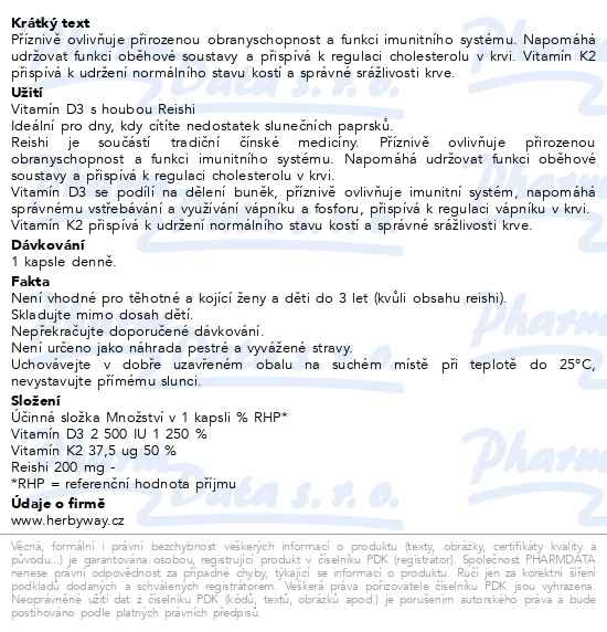 Příbalový leták - Herbyway Vitamín D3+K2 s reishi 2500 UI 60 kapslí