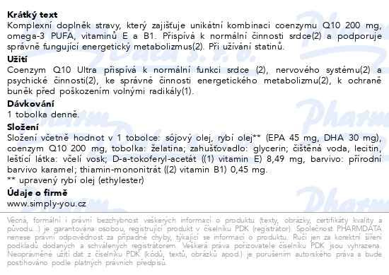 Příbalový leták - Coenzym Q10 Ultra 200mg Da Vinci Academia 30 tobolek