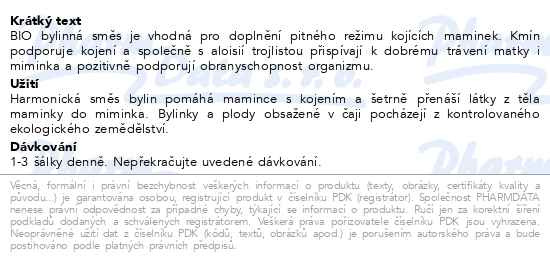 Příbalový leták - LEROS čaj s kmínem kojící Bio 20x1.8g