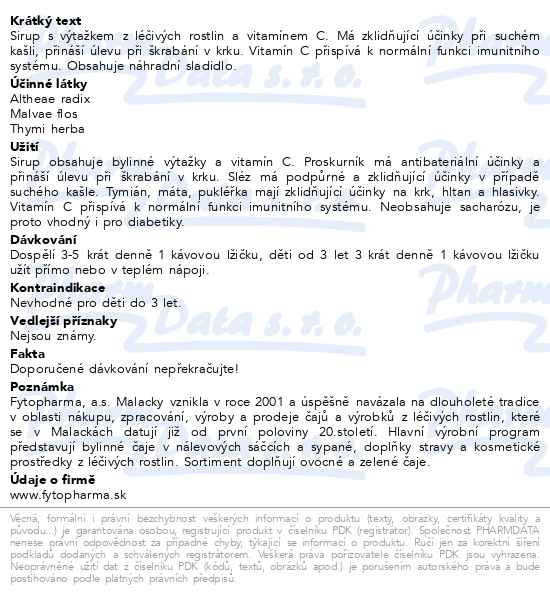 Příbalový leták - Tatranská průdušková směs bylinný sirup bez cukru 100ml