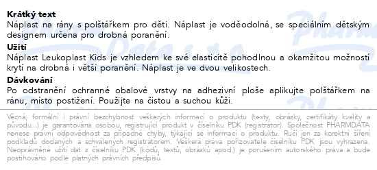 Příbalový leták - Leukoplast Kids náplast 2 velikosti 12ks
