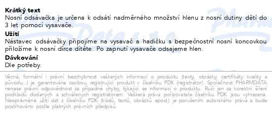Příbalový leták - Nosní odsávačka s nástavcem na vysavač