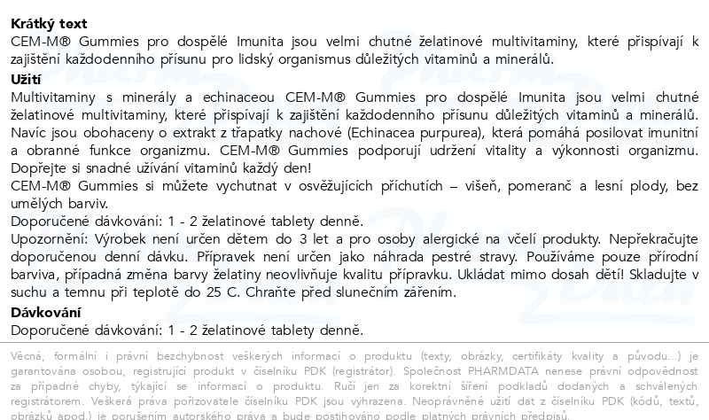 Příbalový leták - CEM-M gummies Imunita 60ks