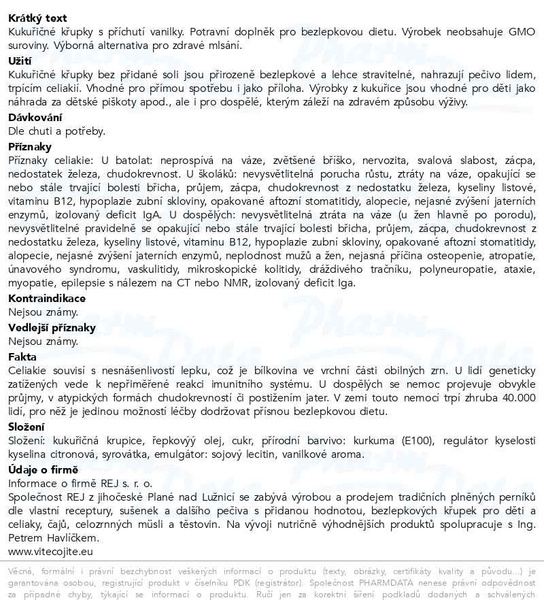 Příbalový leták - Kukuřičné křupky vanilkové 90g