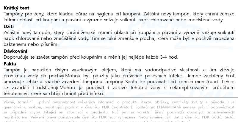 Příbalový leták - DH tampóny Senta Protect 4ks