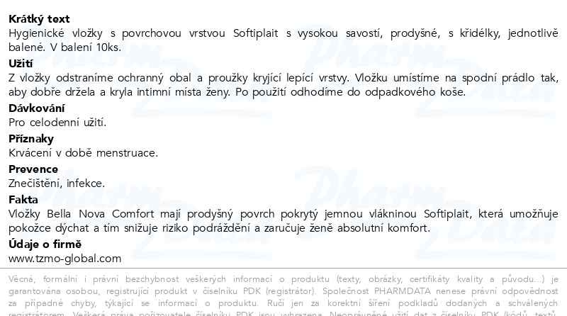 Příbalový leták - Bella Nova comfort hygienické vložky 10ks
