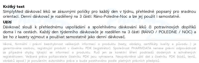Příbalový leták - SimplyMed Dávkovač léků týdenní 21010-Horizont
