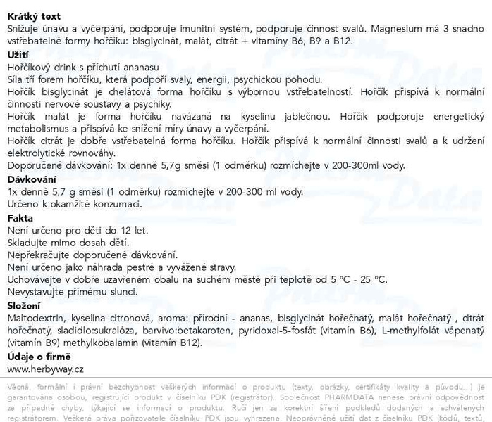 Příbalový leták - Herbyway Magnesium 3 formy hořčíku 1 200 mg,  příchuť ananas