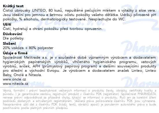 Příbalový leták - Vlhčené ubrousky LINTEO BABY s Aloe vera 80ks