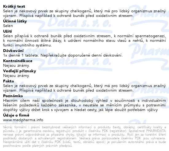 Příbalový leták - MedPharma Selen 100mcg tbl.107