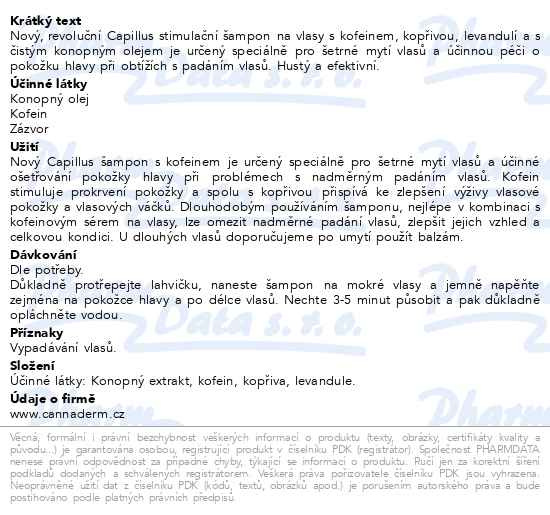 Příbalový leták - Cannaderm Capillus šampon s kofeinem NEW 150ml