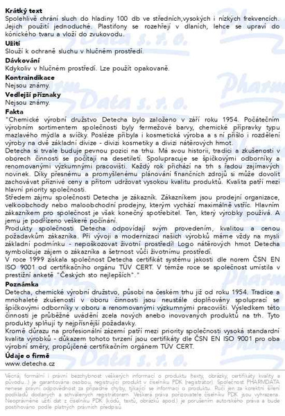 Příbalový leták - Chránič sluchu Plastifon-malý 1pár