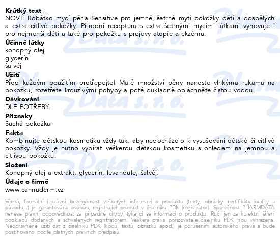 Příbalový leták - Cannaderm Robátko mycí pěna Sensitive 200ml