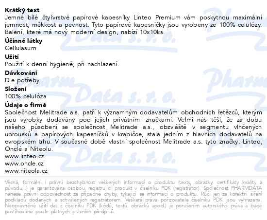Příbalový leták - Papírové kapes.LINTEO PREMIUM-4-vrstvé bílé 10x10