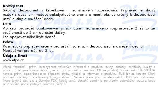 Příbalový leták - Alpa dent ústní dezodor 30ml