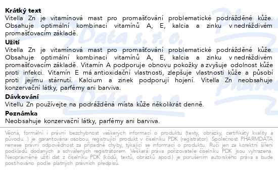 Příbalový leták - Vitella Zn zinková mast s vitamíny a kalciem 75g