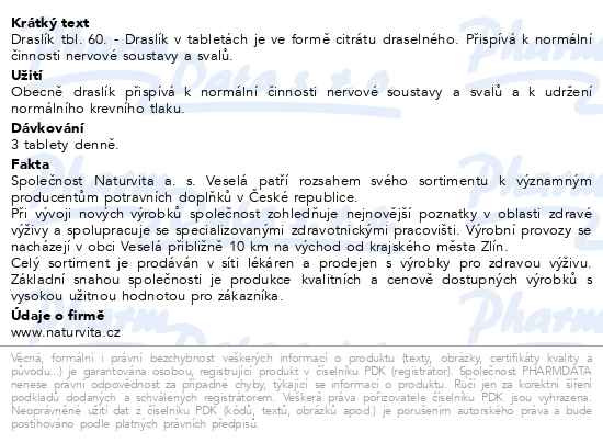 Příbalový leták - NATURVITA Draslík tbl.60