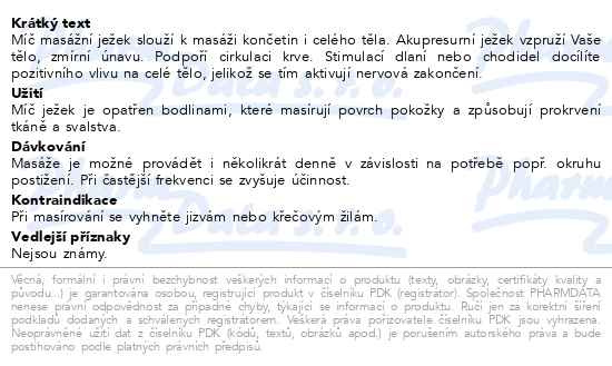 Příbalový leták - Míč masážní ježek pr.5cm