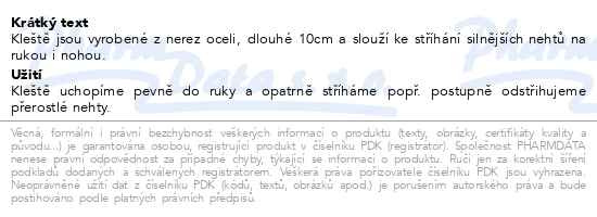 Příbalový leták - Kleště na nehty malé 100mm SI-05