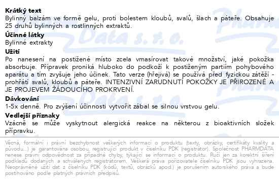 Příbalový leták - Koňská mast hřejivá 250ml