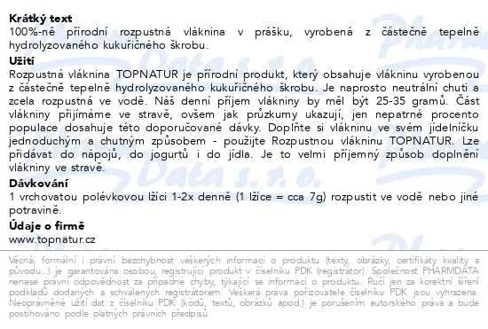 Příbalový leták - Vláknina rozpustná 100g TOPNATUR