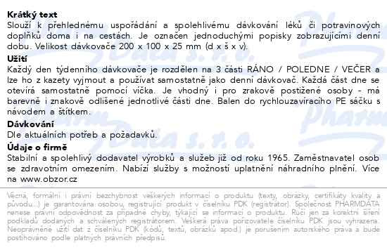 Příbalový leták - Dávkovač léků OBZOR typ 03 týdenní