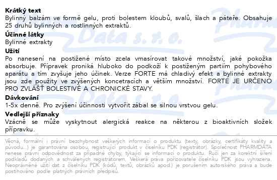 Příbalový leták - Koňská mast forte (chladivá) 500ml