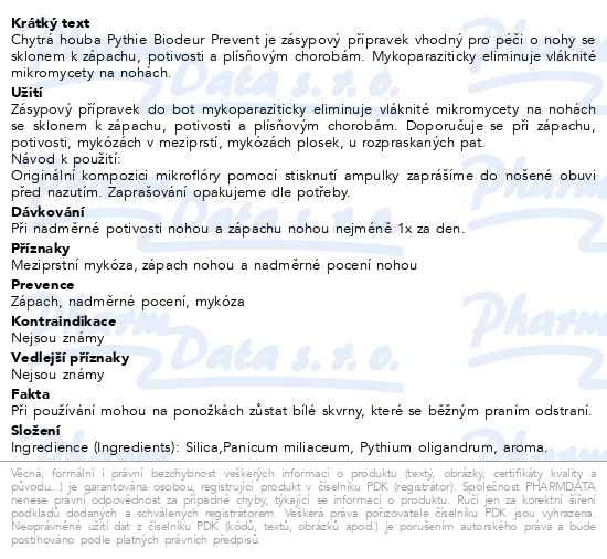 Příbalový leták - Biodeur Pythie Prevent chytrá houba 1x4g