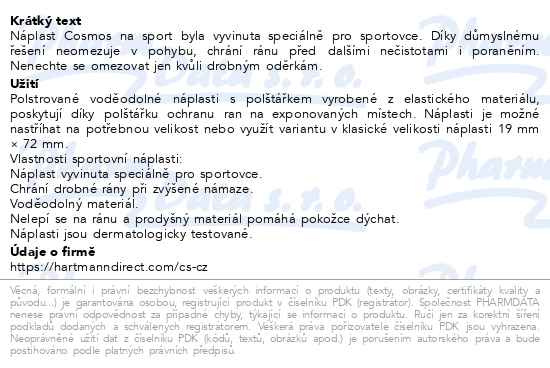 Příbalový leták - COSMOS náplasti Na sport 60x100mm 5ks