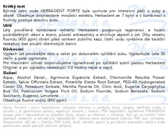 Příbalový leták - HERBADENT ORIGINAL FORTE bylinná ústní voda 400ml