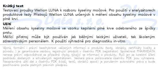 Příbalový leták - Wellion LUNA testovací proužky kyseli.močová 10ks
