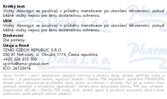 Příbalový leták - Absorgyn porodnické vložky duo pack 2x20ks