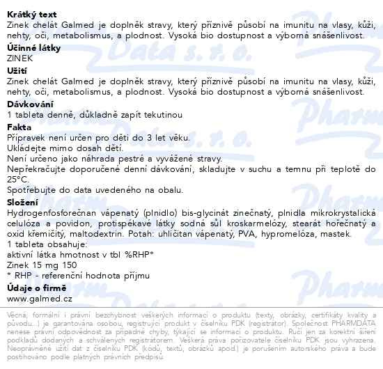 Příbalový leták - Zinek chelát 15mg tbl.100 Galmed