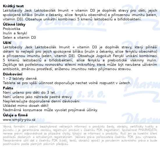 Příbalový leták - Laktobacily JACK LAKTOBACILÁK Imunit+vit.D3 tbl.36