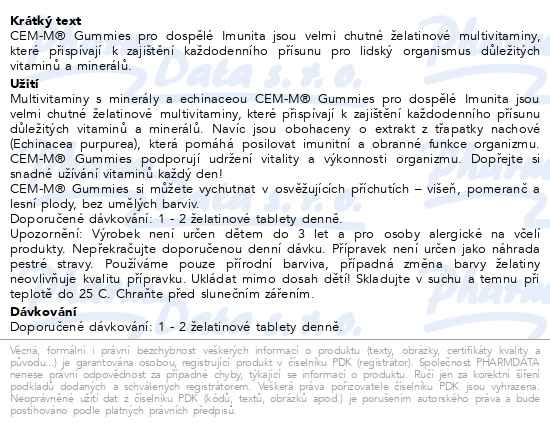 Příbalový leták - CEM-M gummies Imunita 60ks CZE+SLO