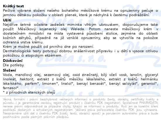 Příbalový leták - WELEDA Měsíčkový kojenecký krém na zadeček 30ml