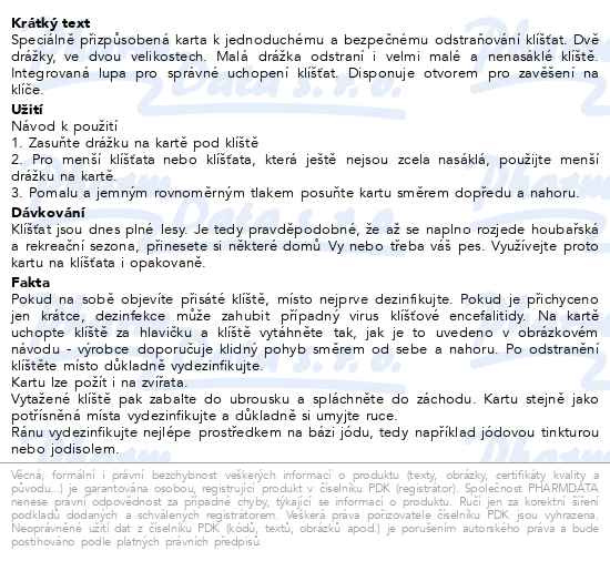 Příbalový leták - FIXAprotect karta na klíšťata ALFA 1ks