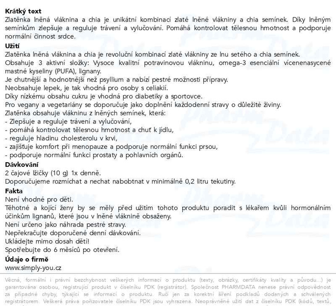 Příbalový leták - Zlatěnka lněná vláknina a chia 300g