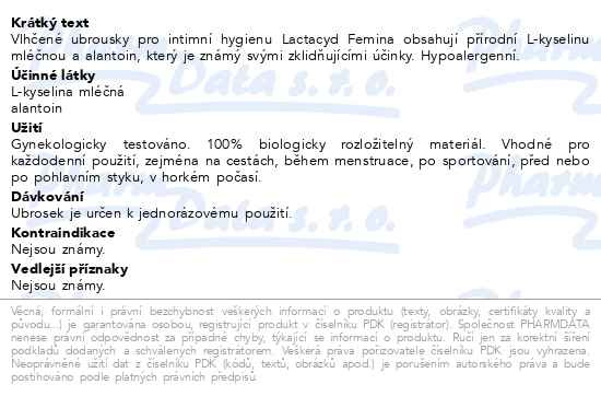 Příbalový leták - Lactacyd ubrousky Femina 15ks